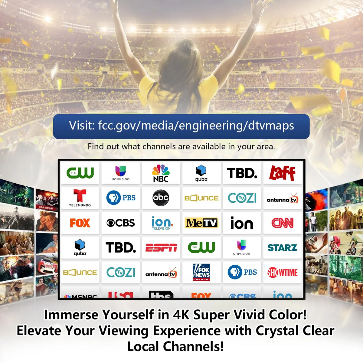 Indoor Digital TV Antenna – 360° 4K/1080P, Long Range, Easy Install