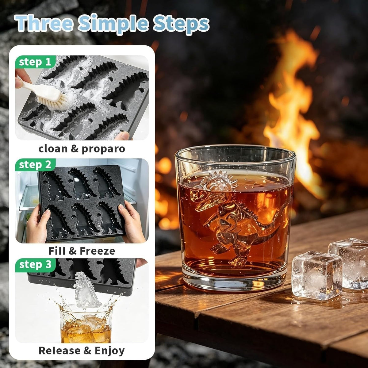 Silicone Dinosaur Ice Cube Tray (6-Cavity Large Mold) – Ideal for Whiskey, Cockt
