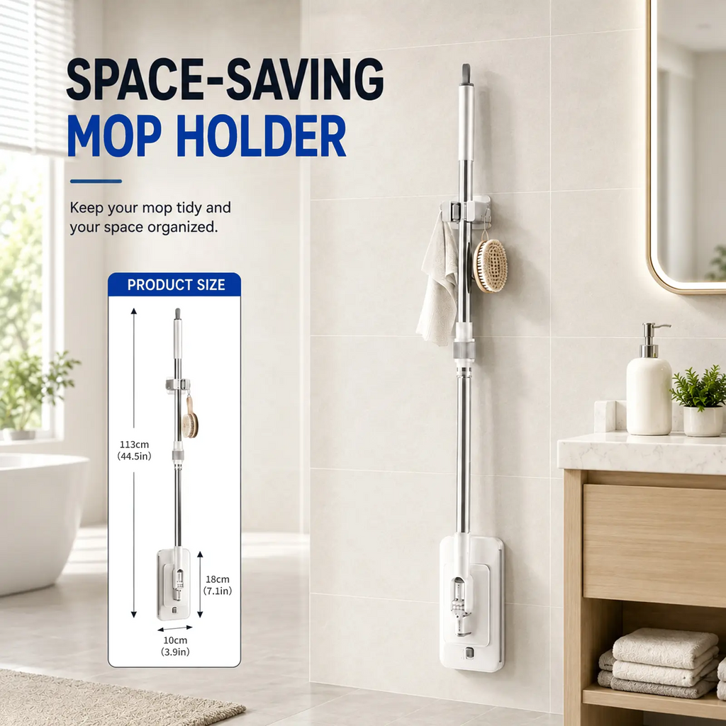 Retractable Mop – Hands-Free Clamp, Wet & Dry, Replaceable Pads for Hardwood & Tile