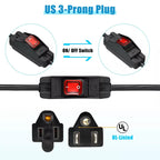 3-Prong Outdoor Extension Cord with Switch On/Off Waterproof Switch 15A 1875W